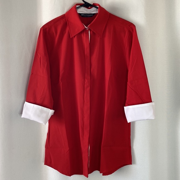 Red Blouse Ladies Button Up - Picture 2 of 8